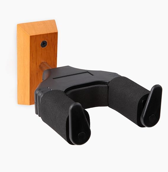 Gearlux Universal Self Locking Guitar Wall Hanger with Wooden Base, Auto Swivel, and Foam Padded Arms for Acoustic, Electric Bass, Mandolin, and Ukuleles