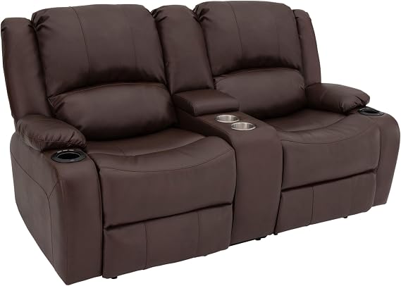 RecPro Charles 67" Powered Double RV Wall Hugger Sofa Mahogany | Dual Power Reclining, Space Saving, Smooth and Quiet Operation, Foam Cushions, Easy to Clean Surface