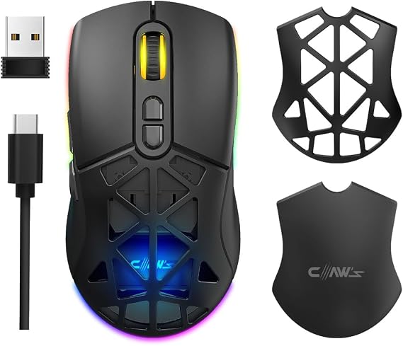 Claw's Nexus Air Kablosuz 10000 Dpi Pixart PMW3325 Sensör Makro Yazılımlı & Değiştirilebilir Kapaklı RGB Kablosuz Gaming Mouse - Siyah
