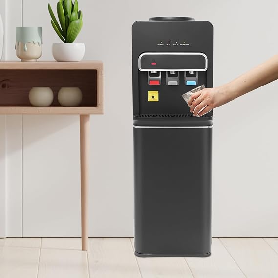 Bottom Loading Water Cooler Dispenser with Hot & Cold, 3 or 5 Gallon Bottle Water Dispenser,Top Loading Cooler Dispenser for Home, Kitchen, Office (Black)