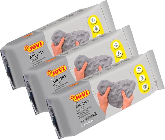 Jovi Air Dry Ready to Use Air Dry Moist Clay Modelling Clay 500g Grey Pack of 3