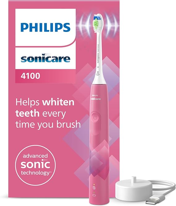 Philips Sonicare 4100 Electric Toothbrush, Sonic Toothbrush with Two Modes, Pressure Sensor and Timer, Paradise Pink Prismatic, Model HX3689/41