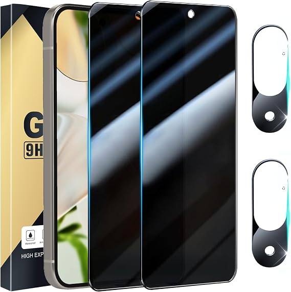 [2+2 Pack] Privacy Screen Protector Compatible with Pixel 9 5G, 2 Tempered Film + 2 Camera Lens Glass - High Clarity - Bubble Free - Anti-Spy Protection - Anti-Shatter