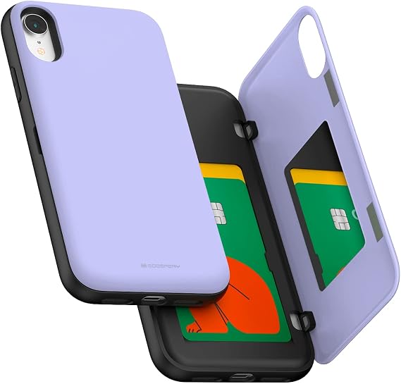 GOOSPERY Magnetic Door Bumper Compatible with iPhone XR, Card Holder Wallet Easy Magnet Auto Closing Protective Dual Layer Sturdy Phone Back Cover - Lilac Purple