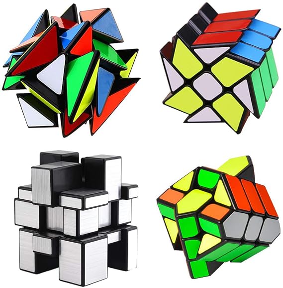 YJ Cube Set - 4-Pack, Includes 3x3 Fluctuation Angle & Mirror Puzzles, 2x3 Wheel & Square King Cubes