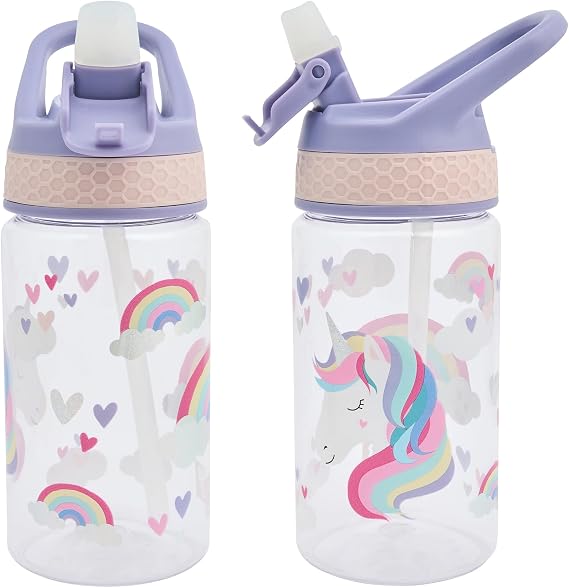 Polar Gear 430ml Kids Bottle with Easy Open Flip Cap - BPA Free, Spill-Proof Soft Spout, Secure Screw Cap Closure, Suitable for Ages 48 Months and Up - Unicorn, Purple