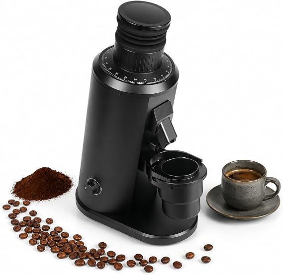 80mm Flat Burr Coffee Grinder, Variable Speed 550W Espresso Grinder with 0-100 Stepless Grind Adjustment, 70g Hopper & 58mm Portafilter Fork