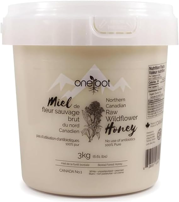 OneRoot - Wild Flower Raw Honey from Northern Boreal Forest, Canada - 6.61 lbs | カナダ・オンタリオ州北部の北方森林地帯で採蜜した非加熱・無添加のワイルドフラワー生はちみつ。シングルソース製法による奥行きのある風味となめらかなクリーム状の食感が特長です。