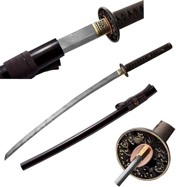 Japanese Samurai Matsuda Samurai Knife | Patterned Steel | Large Wave Spiral Welding | Sharp Blade Capable of Cutting Bamboo