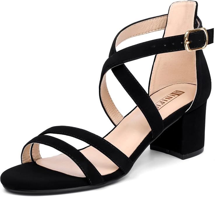 IDIFU Women's Block Low Chunky Heels Strappy Heeled Sandals