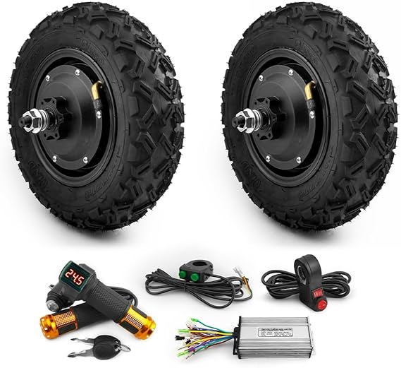 Dual Drive 10 Inch Off Road Tire 36V 350W Brushless Gear Hub Motor Wheel Kit For Platform Lorry Flat Cart (key throttle kit) (48V 350W)