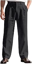 NATHGAM Men's Striped Dress Pants Straight Leg Stretch Casual Golf Trousers Expandable Waist Pants for Men Business Office