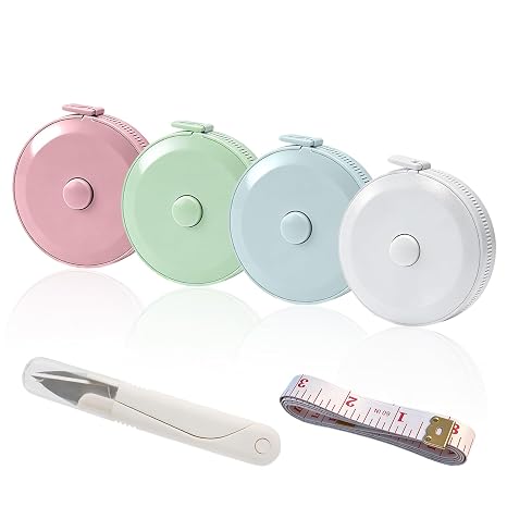 6 PCS Tape Measure Body Measuring Tape with Soft Ruler & Scissors for Sewing, Fabric, Cloth, Knitting, Tailor, DIY Home Craft, Mini Retractable Dual Scale 60 Inch