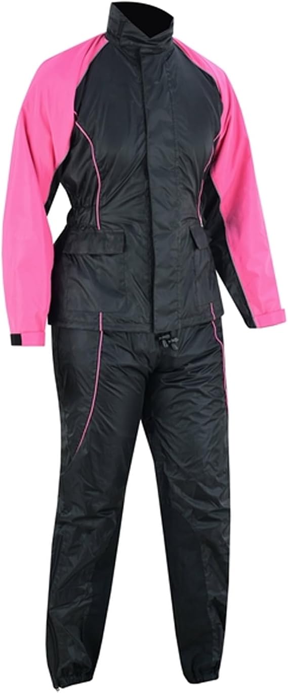 Daniel Smart Motorcycle Soft Polyester Rain Suit for Women Waterproof with Reflective piping and Zipper Closure.