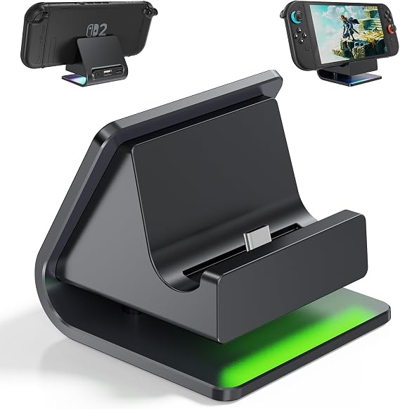 Charge for Switch 2,OLCLSS Docking Station Nintendo Switch 2 with Type-C Fast Charge, Smart Protection and 74.35 Angle Stand, Portable Charging Dock with Color LED Ring, No TV Output