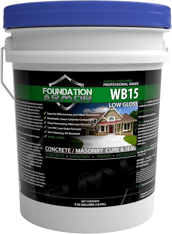 Foundation Armor Armor WB15 Water Based Low Gloss Acrylic Concrete Sealer and Concrete Cure and Seal - 5 Gallon