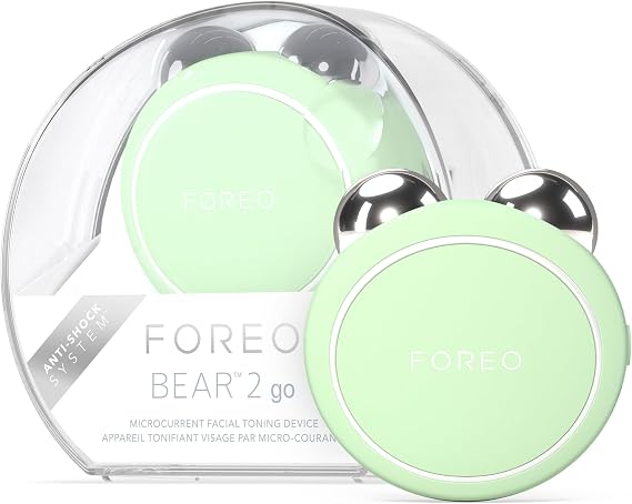 FOREO BEAR 2 go - Travel-friendly Toning Microcurrent Facial Device - For Fine Lines & Wrinkles - Anti Aging - Face Sculpting - Instant Full Face Lift - Compact Skin Care Tools - Pistachio
