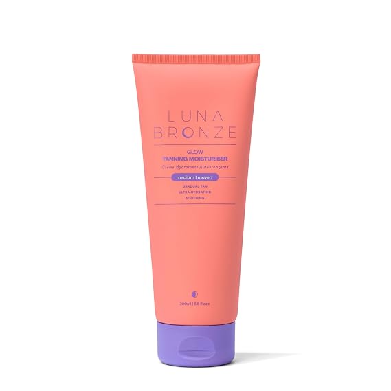 Luna Bronze Glow Gradual Tanning Moisturiser, Medium, Hydrating, Vegan, with Shea Butter, Raspberry Extract, Grape Seed Oil