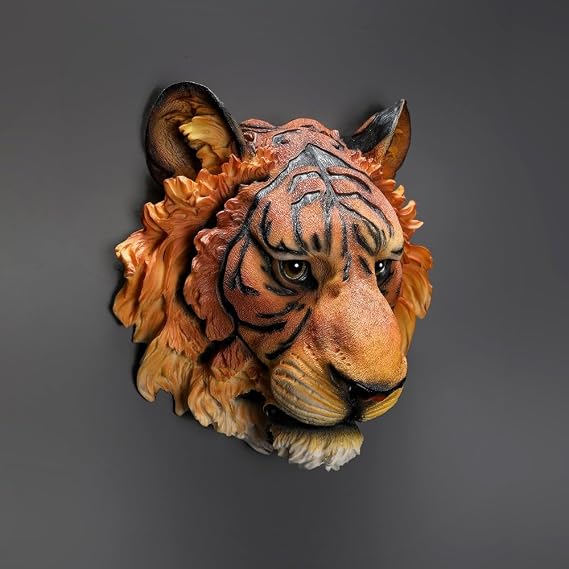 Animal Heads Wall Decor, Tiger Horse Head Wall Mount, Animal Sculptures Wall Decor, Resin Animal Head Wall Hanging Decoration for Living Room Bedroom Kitchen Bar (Tiger)