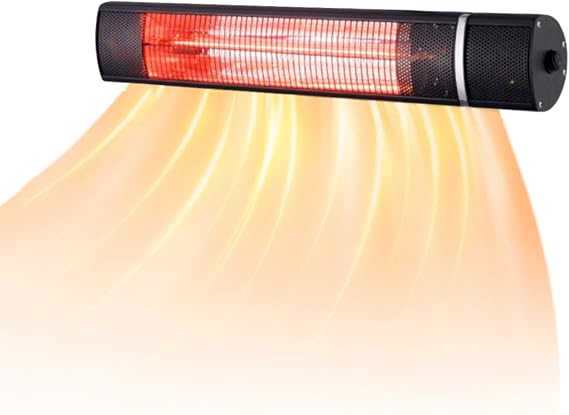 Electric Patio Heater, Outside Wall Heater with 3 settings and Remote Control, portable garage heater,Mount to Ceiling/Wall, Black