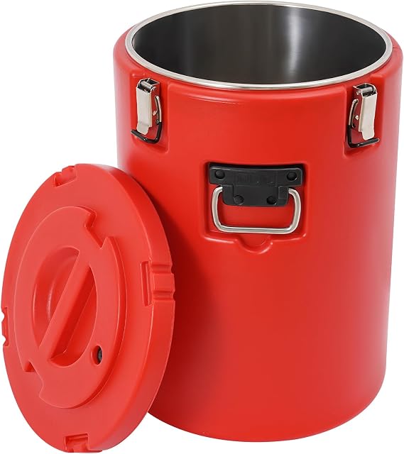 Insulated Beverage Dispenser, 10Gal Hot Cold Drink Insulated Bucket, Portable Large Insulation Barrel Soup Warmer for Restaurant Canteen Home Party Food Storage (Red)