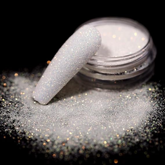 4Jars Pearl Shiny Silver Nail Glitter Powder White Color Chrome Glitter Pigment Dust Iridescent Nail Gel Polishes Decoration Diamond Aurora Glitter