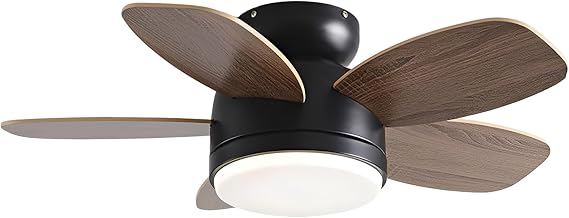 32 Inch Low Profile Black Ceiling Fan with Light, Remote, Flush Mount