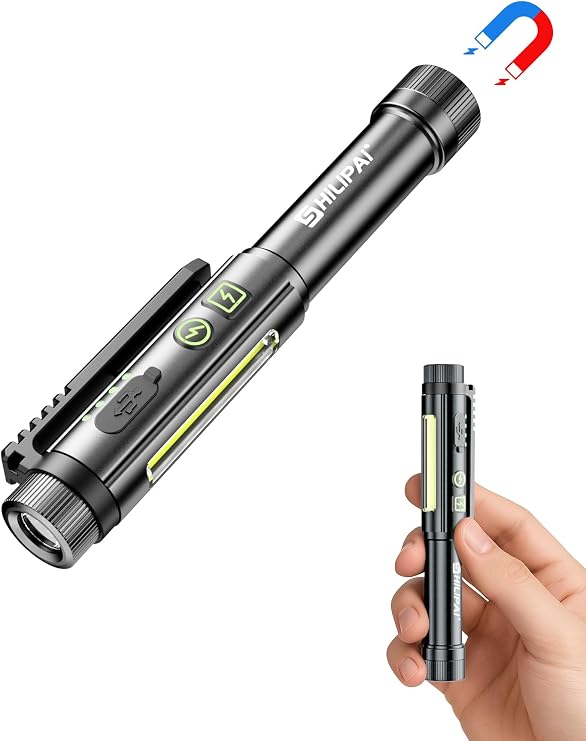 Rechargeable Penlight, 600 Lumen COB LED Work Light with Magnetic Clip