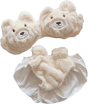 Plush Cute Sexy Home Set, Cosplay Flannel Underweark Set, Plush Cozy Bathrobe Pajamas Lounge Wear Bra Set for WomenApricot Bear,M 70ABC