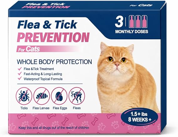 Topical for Cats Topical Flea & Tick Care for Cats 1.5+ lbs, 8 Weeks+,3 Monthly Doses