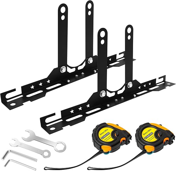 Portable Knock-Down Wheel Alignment Tool Kit with Removable Toe Plates & Center Bar, Includes 2 Measuring Tapes, Camber & Toe Tool for DIY Front-End Alignment Matte Black