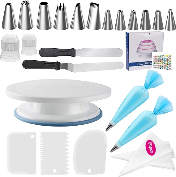 72-Piece Cake Decorating Kit with Turntable, Piping Bags & Nozzles, Icing Tools, Scrapers, Spatulas - Baking Supplies for Beginners & Experts