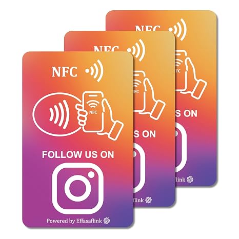 Social Media Follow Card with NFC & QR Code for Instagram, No Fees -3 Cards