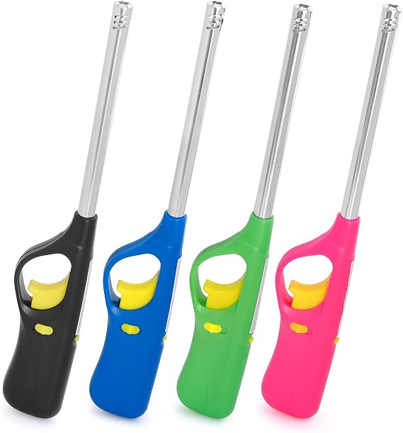 4 Pack of Multi-Purpose Utility Lighters - BBQ,Kitchen,Fireplace, Candle, Grill,Camping(Colors May Vary)