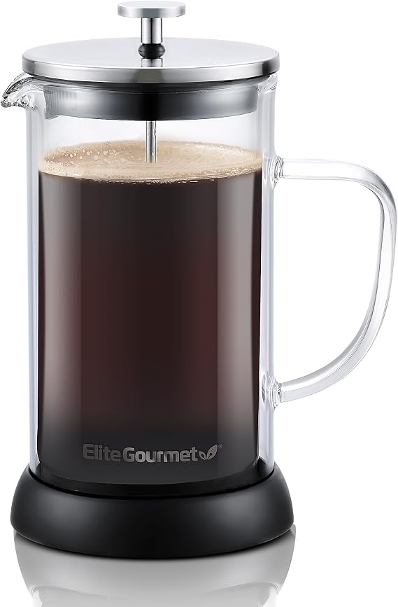 Elite Gourmet FP1223X French Press Cold Brew Coffee Maker, 34oz/1-Liter