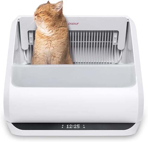 Popur X5 Self-Cleaning Cat Litter Box - Unique Split System, Open Top, 30-Day Capacity - Automatic Litter Scooping Robot, Odor-Seal Disposable Cardboard Bin, 24 Inch Tray, 33 lbs. Load, 99% Leakproof