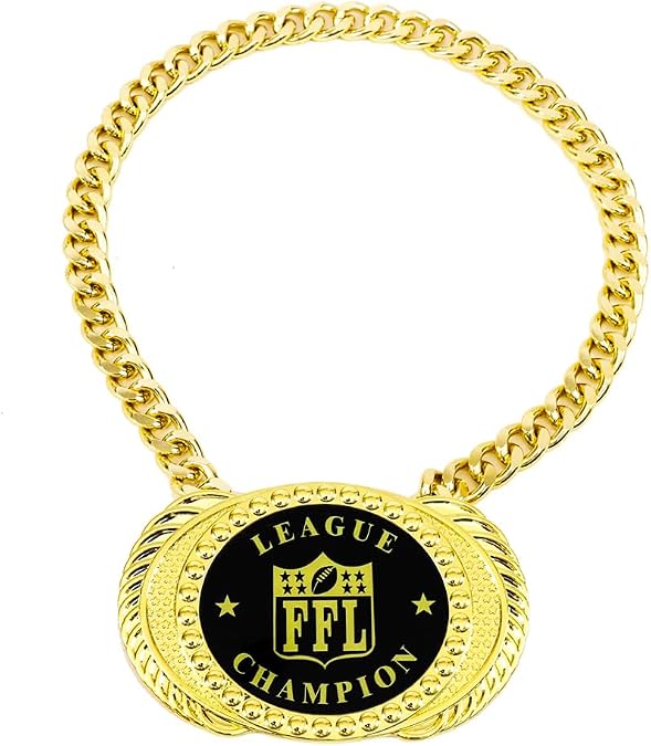Fantasy Football Chain Medal, MVP Champ Award, Winner Prize Trophy Award Necklace For Adults Player Team Football Soccer Baseball Basketball (FFL Gold Chain)