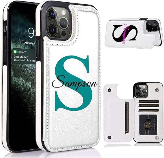 Custom Personalized Name for iPhone 17 16 15 14 13 12 11 Plus Pro Max Wallet Case, Card Slot and Magnetic Clasp, PU Leather Double Magnetic Clasp Phone Case White