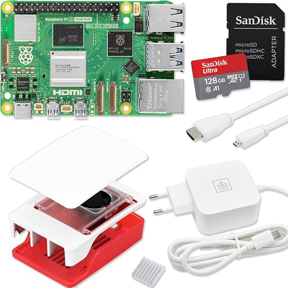 Raspberry Pi 5 16GB Starter-Kit 128GB Ultra Edition 45W Netzteil Offizielles Gehäuse mit Lüfter 4K Micro HDMI Kabel 1m Alu-Kühlkörper
