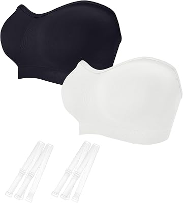 Strapless Bras for Women - Seamless Non-Slip Wireless Pad Bralette Clear Straps Tube Top Summer Bandeau Bra Pack