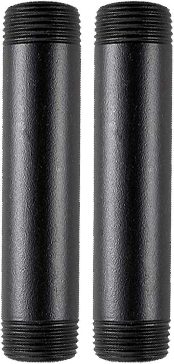 Black extension tube, 1" x 16" external threaded pipe, painted iron pipe, metal pipe fittings, suitable for DIY industrial-style furniture decoration. (Pack of 2) (1x16")