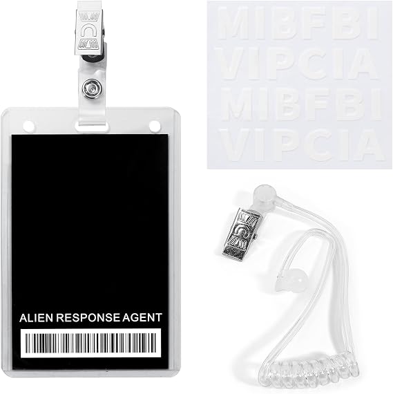 Black ID Badge Props Costume, FBI Novelty Name Tag - Secret Spy Earpiece Costume Detective Party Favors Secret Agent ID Card Holder Mystery Party Supplies for Halloween Cosplay