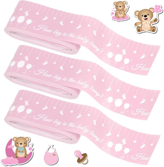 Baby Shower Games Baby Bump Belly Measure Tape Game 3 Rolls Pink