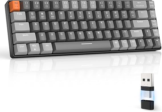 ZIYOU LANG RK68 60% Wireless Mechanical Keyboard,Bluetooth 5.0/2.4Ghz Dual Mode Receiver,Hot-Swappable mini 68-Key,Retro Color Keycaps,Clicky Blue Switch,Ultra Power Saving for PC PS4 Xbox iPhone ipad