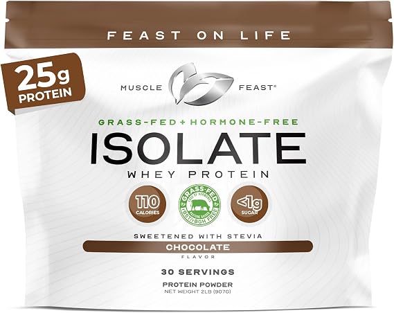 Muscle Feast Grass-Fed Whey Protein Isolate Powder, Chocolate (2lb) | All Natural Hormone Free Pasture Raised, Whey Isolate Protein for Men & Women, Clean, Non-GMO, Delicious Isolate Protein