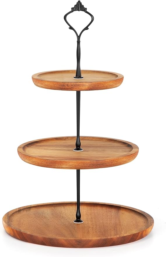 Cake Stand/Cupcake Stand Made of Wood Cake Stand Cake Stand Serving Stand with Metal Handle for Birthday Afternoon Tea Party Wedding (MDP1BN30) 3 Levels Large