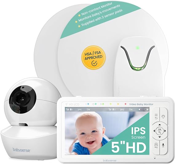 Babysense True Sleep HD Baby Monitor with Camera and Audio + Baby Sleep Movement Monitor, No WiFi, 2 Non-Contact Under Mattress Sensors, Non-Wearable Monitor, Full Crib Coverage