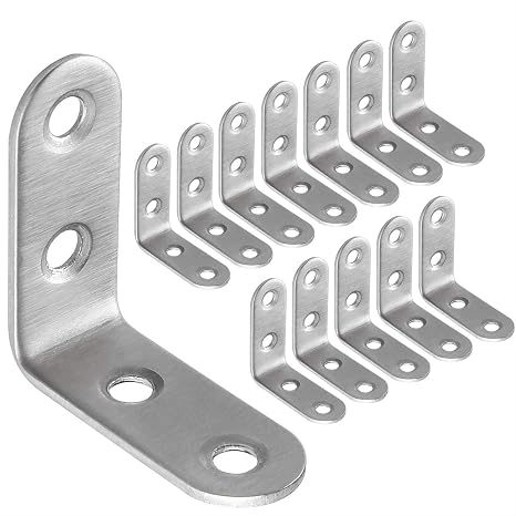 50 Pack Stainless Steel 90 Degree Angle L Shaped Bracket, 40mm x 40mm x 16mmCorner Brace Joint Bracket Fastener, Silver Tone, Round End, 4 Holes, Heavy Duty Metal