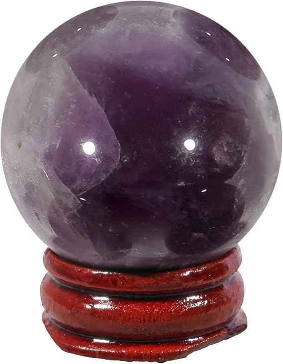 Natural Amethyst Healing Crystal Ball with Wood Stand, 40mm Polished Stone Sphere, Collectible Home Decor for Shelf & Desk, Crystal Gifts