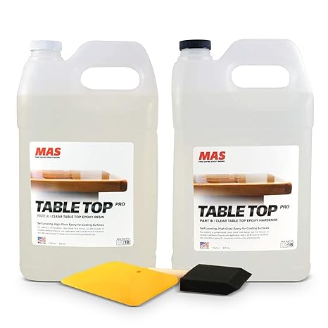MAS Epoxies Table Top Pro Epoxy Kit, 2-Gallon, (1-Gal Part A + 1-Gal Part B) Crystal Clear Resin Casting for DIY Arts, Crafts, Countertops, Wood Tables, Tabletops, Bar Tops